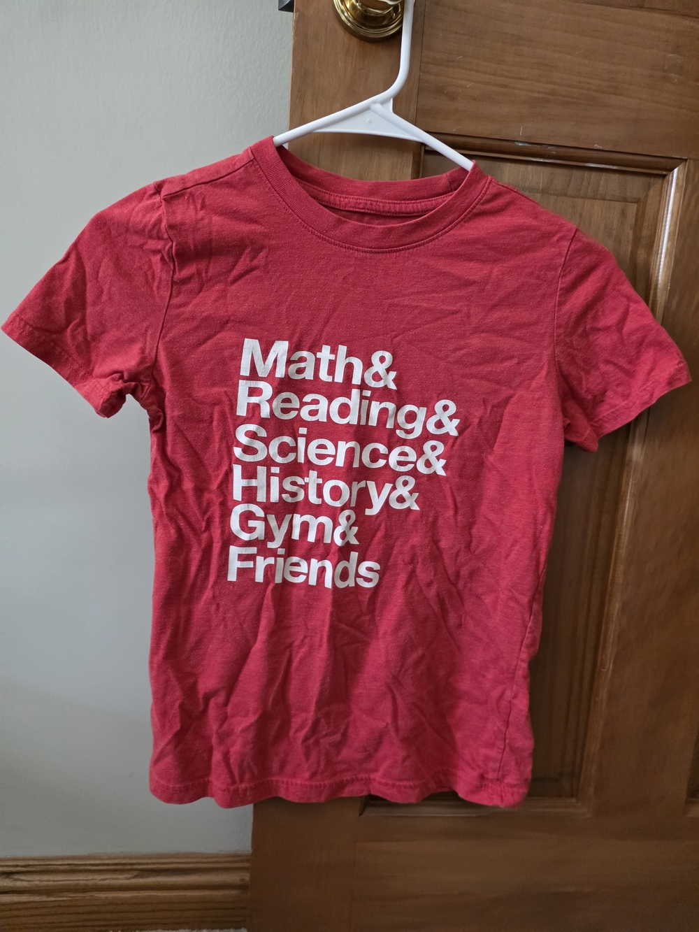 Cat & Jack Red Short Sleeve Tee with School Subjects Print